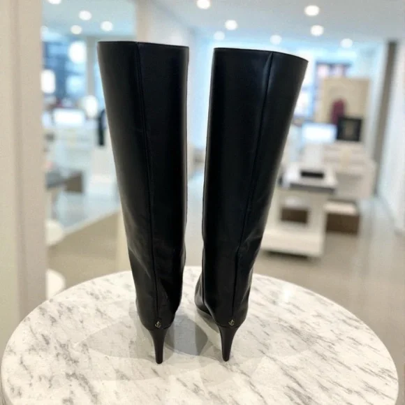 JIMMY CHOO Blake 85 logo-appliquéd leather wedge knee boots Size 36.5 - Picture 6 of 10